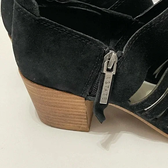 1.State Women's Black Pointed Strappy Ankle Bootie Suede Shoes blocked heel sz 6 - Picture 9 of 16